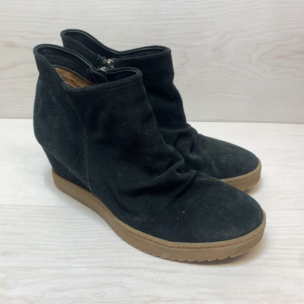 Sofft Siri Wedge Boots Womens Size 10M Black Suede Side Zip Round Toe Waterproof